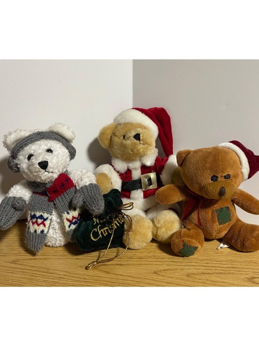 Calplush Santa Bear & Snowman Bear and Patchwork Bear Bundle Christmas Holiday
